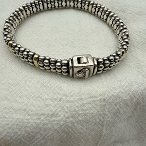 LAGOS Silver & 18K Caviar Bracelet, fits wrist 6.5 to 7”